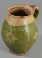 Köcsög. Mázas cserép, XIX. sz. kézzel festett, sérüléssel. 20 cm