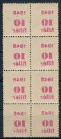 1946 Betűs TI.2./10f/4f 8-as tömbben, a piros felülnyomás gépszínátnyomatával