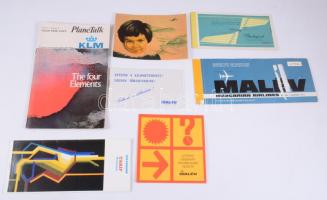 ca 1970 Malév nagyrészt, KLM nyomtatványok, jegyek, űtiterv.