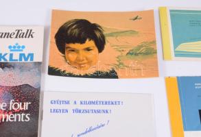 ca 1970 Malév nagyrészt, KLM nyomtatványok, jegyek, űtiterv