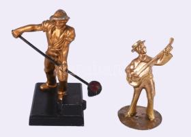 2 db szocreál aluminium és fém szobor Fémöntő munkás, gitáros 18, 14 cm