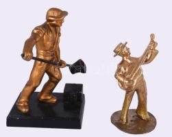 2 db szocreál aluminium és fém szobor Fémöntő munkás, gitáros 18, 14 cm