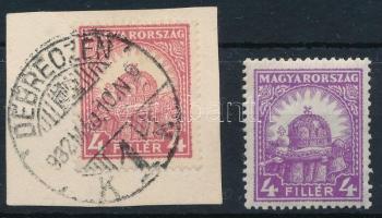 1928 Pengő-fillér (II.) 4f lila helyett vörös színben + támpéldány