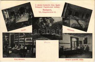 Budapest VIII. Vakokat Gyámolító Országos Egylet Budapesti Foglalkoztató Intézete. Ebédlő, hálóterem, könyvtárszoba, zongora gyakorlóterem, kert. Hungária körút 16. Hátoldalon adománygyűjtés (EK)