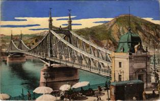 1911 Budapest, Ferenc József híd, pesti rakpart, piac (EK)