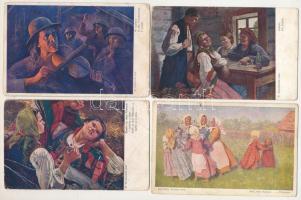 12 db RÉGI lengyel művészlap azonos sorozatból, tábori postai bélyegzésekkel, egy levelezésből / 12 pre-1945 Polish art postcards from a series, with military field stamps, from the same correspondance