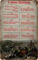 1913 A katona tízparancsa / WWI Austro-Hungarian K.u.K. military humour art postcard, ten commandments of the soldier (b)
