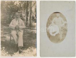 2 db RÉGI fotós képeslap: katona és felesége + idős férfi / 2 pre-1945 photo postcards: soldier and his wife + old man