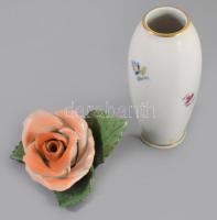 Herendi rózsa és váza Kézzel festett, jelzett , a rózsán lepattanások 9, 7 cm