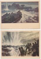 14 db MODERN szovjet 1941-45 közötti háborús historizáló művészlap / 14 modern Soviet military art p...