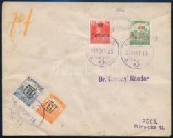 Baranya 1919 Pécs helyi levél 4 db Baranya bélyeggel, ebből 2 db magánkiadás, Bodor vizsgálójellel