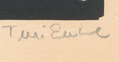Turi Endre (1935-2024): Négyes öntés. Linómetszet, papír, jelzett. 20x30 cm