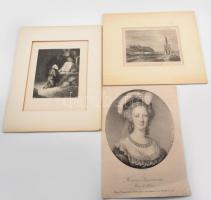 Élisabeth Vigée Le Brun (1755-1842) után Nicolas Henri Jacob (1782-1871) metszése: Marie Antoinette (Mária Antónia) francia királyné portréja. Litográfia, papír, lapszéli sérüléssel, körbevágva, 29,5x21 cm + 2 db acélmetszet paszpartuban, 11,5x16 cm és 16,5x13 cm