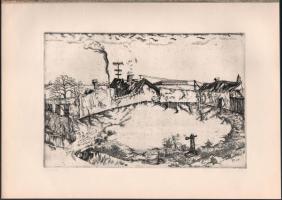 Révész Napsugár (1944-): Házak, 1974. Rézkarc, papír, jelzett, 19,5x29 cm