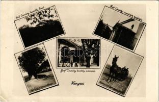 1943 Kenyeri (Vas), Gróf Cziráky kastély és udvara, Gróf Cziráky családok kriptája, sétány a vasúthoz, lóvasút (kisvasút) Györgymajorba. Özv. Breuer Dávidné kiadása (gyűrődés / crease)