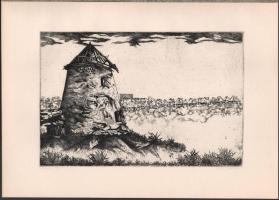 Révész Napsugár (1944-): Malom, 1974. Rézkarc, papír, jelzett, 19,5x29 cm