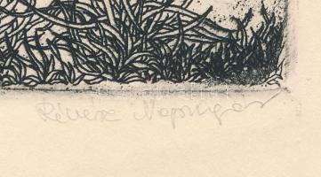 Révész Napsugár (1944-): Malom, 1974. Rézkarc, papír, jelzett, 19,5x29 cm