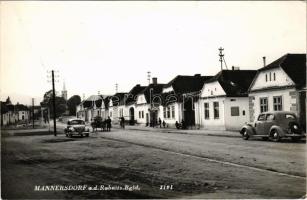 1961 Répcekethely, Mannersdorf an der Rabnitz; Fő utca, templom, automobilok / main street, church, automobiles (kis szakadás / small tear)