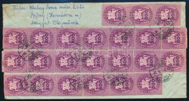 1946 (14. díjszabás) Ajánlott levél Szőnyről Jugoszláviába 30 db 800 ezer p. Lovasfutár bélyeggel bé...