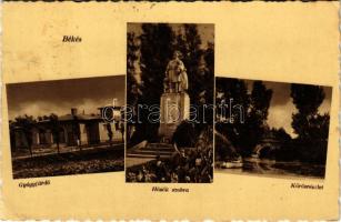 1940 Békés, Gyógyfürdő, Hősök szobra, Körös részlet (gyűrődés / crease)