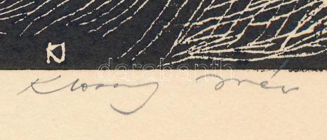 Klossy Irén (1943-): Hajójavító (Baja?). Fametszet, papír. Jelzett Üvegezett fakeretben, 20×29,5 cm