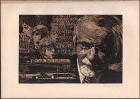 Palkó József (1919-2004): Csak tiszta forrásból. Linómetszet, papír, jelzett, 20×30 cm