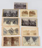 1904 St. Louis (Missouri, USA), az 1904-es világkiállításra épült villamosság palotája (Palace of Electricity), Bánó László felvétele amerikai útjáról, keményhátú fotó, a hátoldalon feliratozva, 8,5x15 cm + cca 1890-1910 Külföldi helyszíneket ábrázoló sztereofotók (Párizs, Németország, stb.), 8 db, vegyes állapotban, 9x18 cm körül