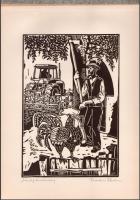 Bodri Ferenc (1943-2021): Mezőgazdaság. Linómetszet, papír, jelzett, 29x20 cm