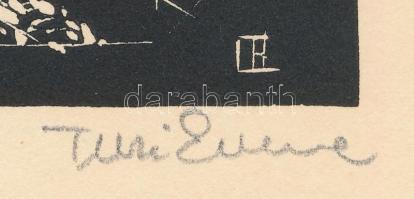 Turi Endre (1935-2024): Zománc olvasztó. Linómetszet, papír, jelzett. 20x30 cm