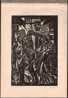 Turi Endre (1935-2024): Gép és kézi öntés. Linómetszet, papír, jelzett. 30x20 cm.