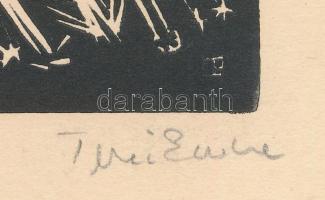 Turi Endre (1935-2024): Gép és kézi öntés. Linómetszet, papír, jelzett. 30x20 cm