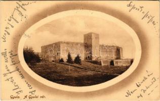 1914 Gyula, a gyulai vár + "NAGYVÁRAD - SZEGED 28" vasúti mozgóposta bélyegző (EK)