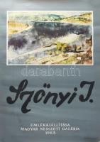 1963 Szőnyi István emlékkiállítása, Magyar Nemzeti Galéria, plakát, ofszet, papír, Offset Nyomda, feltekerve, hajtásnyomokkal, ázásfoltokkal, apró lapszéli szakadásokkal, lap hátoldalán akasztók rögzítve, 70x50 cm