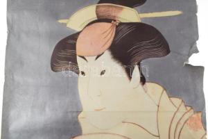 1971 Ukiyo-e, japán fametszetek római kiállításának plakátja, ofszet, papír, feltekerve, hajtásnyomo...