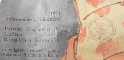 1971 Ukiyo-e, japán fametszetek római kiállításának plakátja, ofszet, papír, feltekerve, hajtásnyomo...