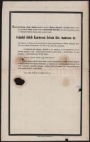 1853 Arad, id. ivándai Karácson István (1773-1853) kir. tanácsos halotti értesítője, kisebb sérülésekkel, égetett lyukakkal, 39,5x25 cm