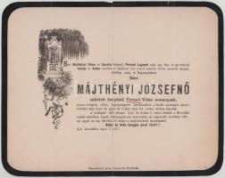 1877 Mocsolád, "Báró Májthényi Józsefnő", szül. bonyhádi Perczel Vilma (1813-1877), kesselőkői báró Majthényi József kir. tanácsos, alispán feleségének halotti értesítője, kis lapszéli sérülésekkel, 23x29 cm