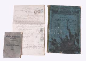 Nagy doboznyi papírrégiség hagyaték, nyomtatványok, reklámok, néhány könyv, fotó, banános ládában XIX-XX. sz eleje.