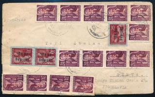 1946 (16. díjszabás) Levél Jugoszláviába 34 x Ajánlás + Csomag 10 kg bélyegekkel bérmentesítve