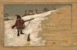 Winter with calendar on backside litho Basch Árpád (fl)
