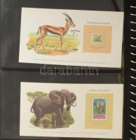 Főleg bélyegzett tengerentúli tétel sok blokkal, motívummal 10 db A/4 vagy nagyobb és 4 közepes bera...