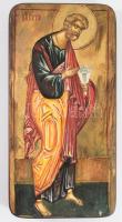 Szent Péter apostol - kézzel festett moszkvai ikon, cca 1970, hátoldalon pecséttel, 26x13 cm