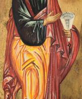 Szent Péter apostol - kézzel festett moszkvai ikon, cca 1970, hátoldalon pecséttel, 26x13 cm