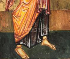 Szent Péter apostol - kézzel festett moszkvai ikon, cca 1970, hátoldalon pecséttel, 26x13 cm