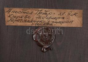 Szent Péter apostol - kézzel festett moszkvai ikon, cca 1970, hátoldalon pecséttel, 26x13 cm