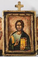 Tanító Krisztus apostolokkal - faragott fa triptichon, cca 1970/80, hátoldalán pecséttel, 15x17 cm