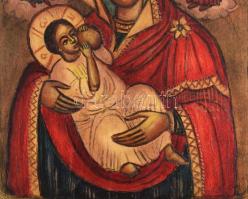 Galaktotrophousa - kézzel festett moszkvai ikon, cca 1970, 21x15 cm