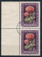 1950 Virág (I.) 1Ft függőleges pár nagy ívszéllel, a felső bélyeg a tervező neve alig látszik (5.000+)