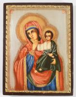 Mária a kisdeddel - kézzel festett sepsiszentgyörgyi ikon, cca 1980, 18x14 cm