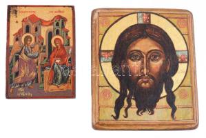 2 darab kézzel festett görög ikon, Mandylion, Angyali üdvözlet, 8x6 cm, 10,5x9,5 cm
